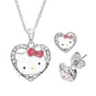 Hello Kitty&reg; Sterling Silver Crystal Heart Pendant And Stud Earring Set - Kids, Girl's, White