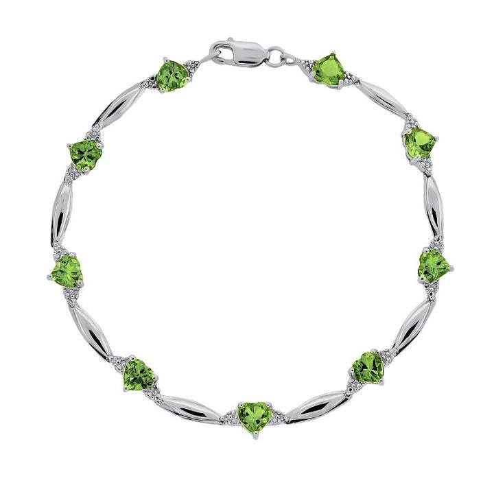 Sterling Silver Peridot And Diamond Accent Heart Bracelet, Women's, Size: 7.5, Green