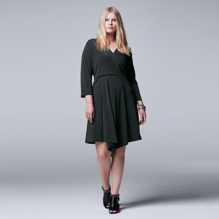 Plus Size Simply Vera Vera Wang Black Faux-wrap Dress, Women's, Size: 2xl