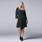 Plus Size Simply Vera Vera Wang Black Faux-wrap Dress, Women's, Size: 2xl