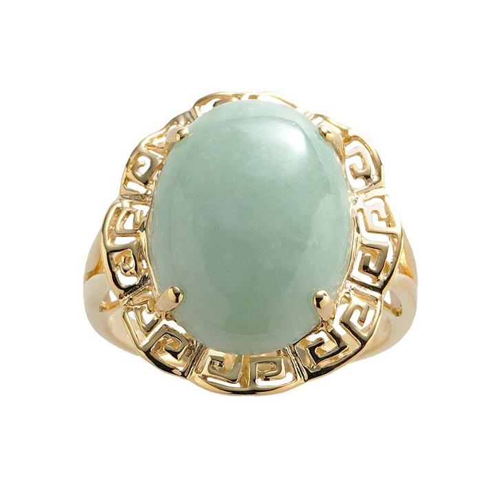 18k Gold Over Silver Jade Greek Key Oval Ring, Women's, Size: 6, Green