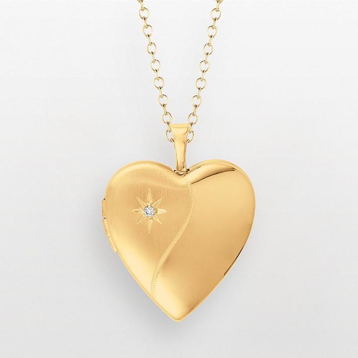 14k Gold Over Silver Diamond Accent Heart Locket, Women's, Size: 18, Yellow