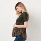 Maternity Lc Lauren Conrad Mixed-media Babydoll Top, Women's, Size: Xxl-mat, Dark Green