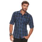 Men's Rock & Republic Plaid Button-down Shirt, Size: Medium, Dark Blue