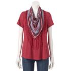 World Unity, Women's Scarf Tee, Size: Xs, Dark Red