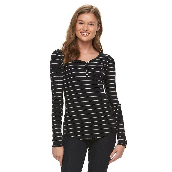 Juniors' So&reg; Ribbed Henley Tee, Girl's, Size: Small, Black