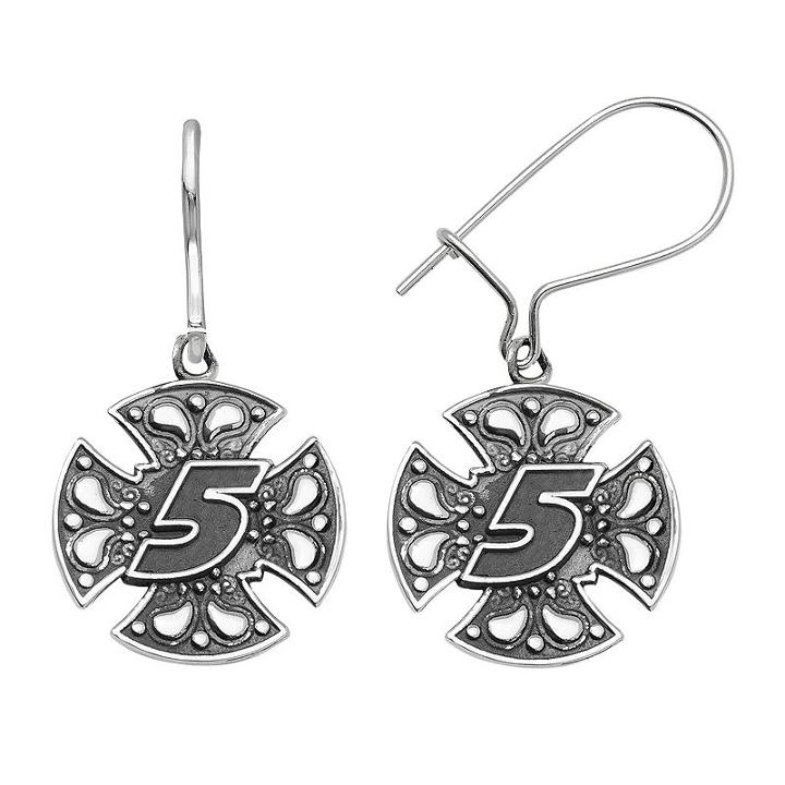 Insignia Collection Nascar Kasey Kahne Stainless Steel 5 Maltese Cross Drop Earrings, Women's, Grey