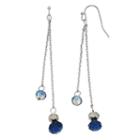 Blue Double Beaded Chain Drop Earrings, Women's