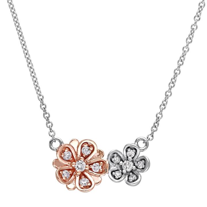 Stella Grace Laura Ashley Two Tone 10k Gold 1/6 Carat T.w. Diamond Flower Necklace, Women's, Size: 17, White