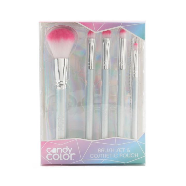 Candy Color Makeup Brush Set & Cosmetic Pouch, Multicolor