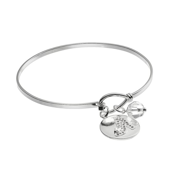 Disney's Cinderella Crystal Silver-plated Slipper Charm Bangle Bracelet, Women's, Grey