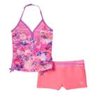 Girls 7-16 Free Country Floral Tankini & Shorts Swimsuit Set, Girl's, Size: 14, Orange Oth