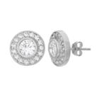 Cubic Zirconia Sterling Silver Halo Button Stud Earrings, Women's, White