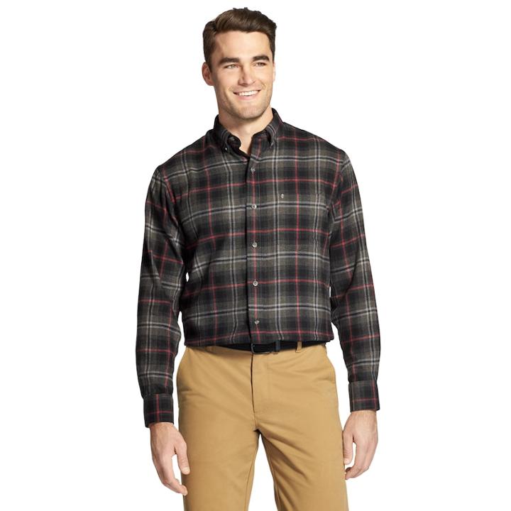 Men's Izod Classic-fit Plaid Flannel Button-down Shirt, Size: Large, Black