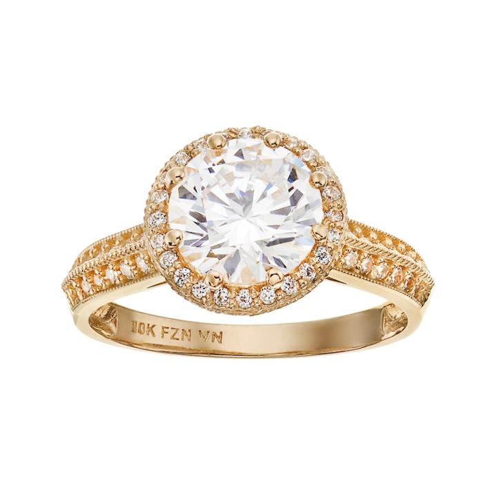 Cubic Zirconia 10k Gold Tiered Halo Ring, Women's, Size: 9, White