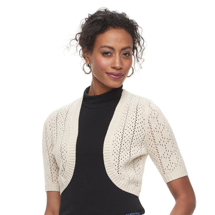 Petite Croft & Barrow&reg; Pointelle Elbow Sleeve Shrug, Women's, Size: L Petite, Lt Beige