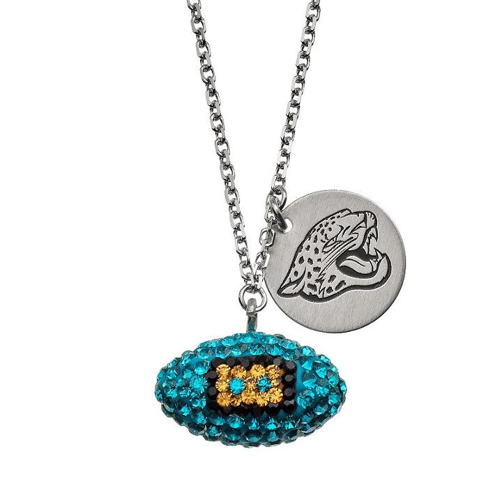Jacksonville Jaguars Crystal Sterling Silver Team Logo & Football Charm Necklace, Women's, Size: 18, Multicolor