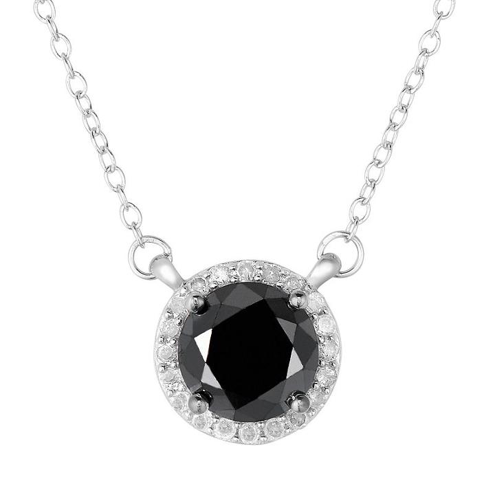 2 Carat T.w. Black And White Diamond Sterling Silver Halo Necklace, Women's, Size: 18