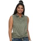 Plus Size Juniors' Plus So&reg; Sleeveless Tie-front Shirt, Teens, Size: 3xl, Med Green