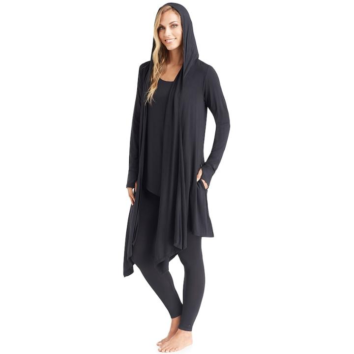 Women's Cuddl Duds Softwear Hooded Wrap Cardigan, Size: Xl, Black