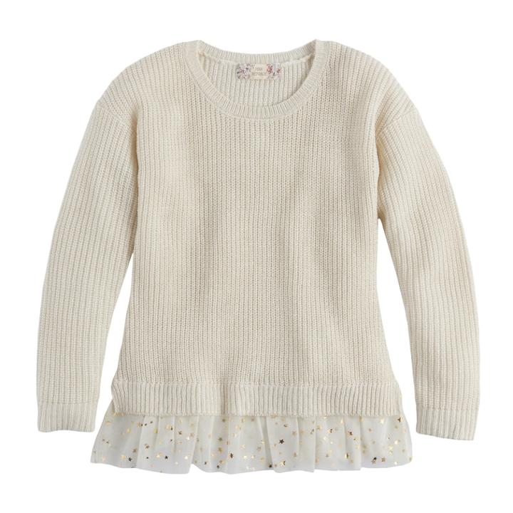 Girls 7-16 & Plus Size Pink Republic Tulle Hem Metallic Sweater, Size: Xl, Natural