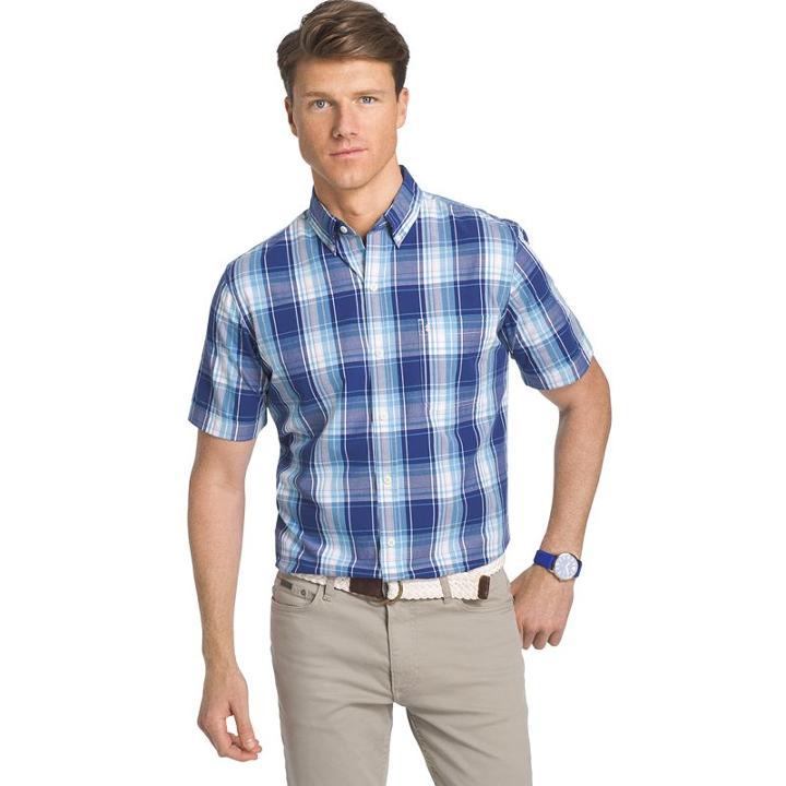 Men's Izod Seaport Classic-fit Plaid Poplin Button-down Shirt, Size: Xl, Dark Blue