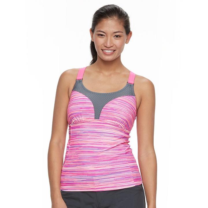 Women's Free Country Striped Racerback Tankini Top, Size: Medium, Pink Other