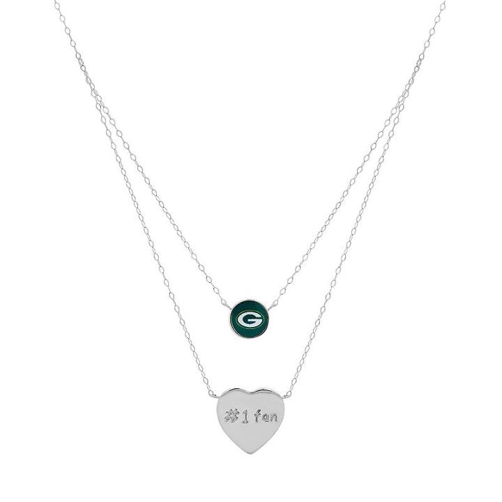 Sterling Silver Green Bay Packers #1 Fan Heart Necklace, Women's, Size: 18