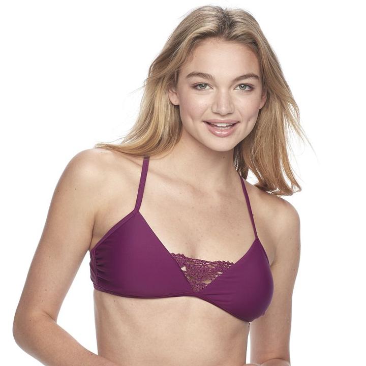 Mix-and-match Lace Bikini Top, Teens, Size: Medium, Dark Red