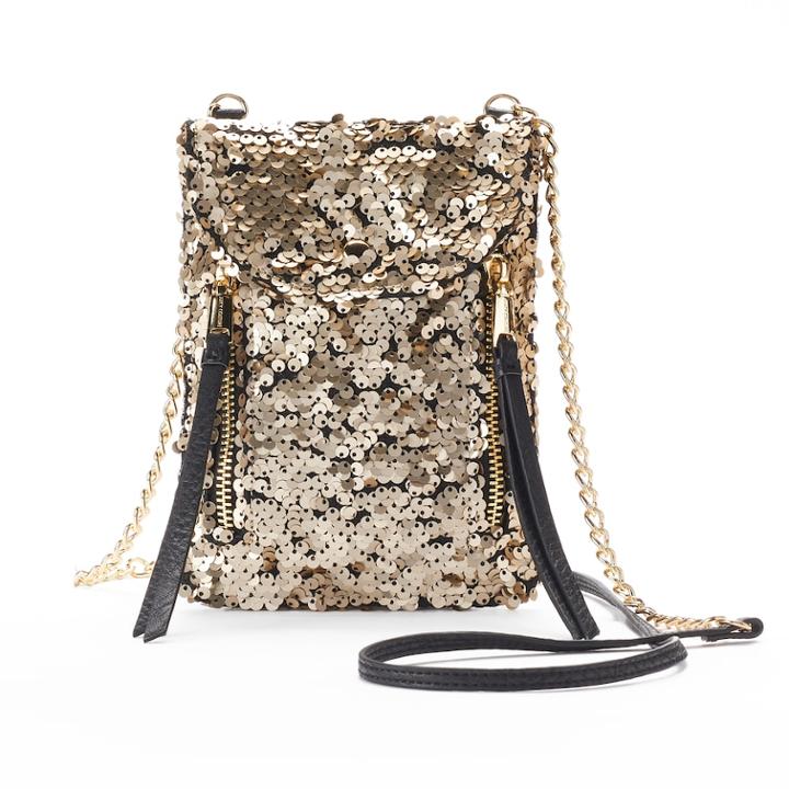 Juicy Couture Double Zipper Sequined Phone Crossbody Bag, Women's, Gold