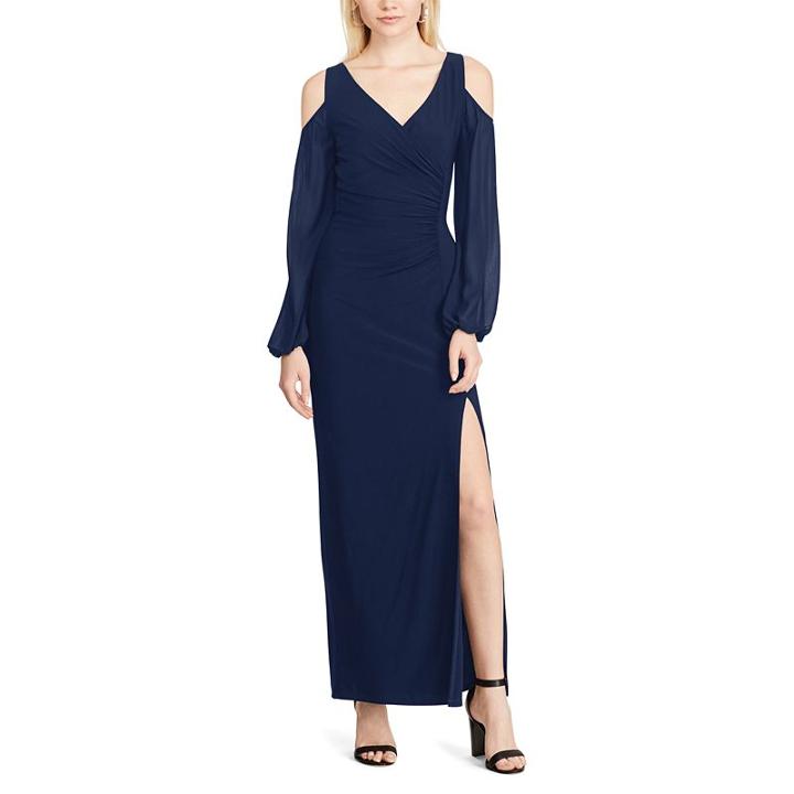 Women's Chaps Cold-shoulder Georgette Evening Gown, Size: 12, Blue (navy)