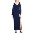 Women's Chaps Cold-shoulder Georgette Evening Gown, Size: 12, Blue (navy)