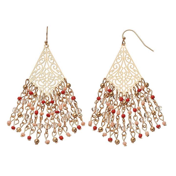Orange Seed Bead Fringe Nickel Free Kite Earrings, Women's, Pink Other
