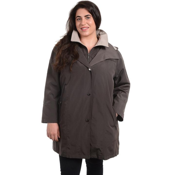 Plus Size Fleet Street Hooded Faux Silk Jacket, Women's, Size: 3xl, Dark Grey