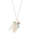 Long Tassel, Leaf & Simulated Turquoise Bar Charm Pendant Necklace, Women's, Turq/aqua