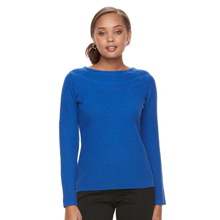 Petite Croft & Barrow Cable Trim Sweater, Women's, Size: Xl Petite, Med Blue