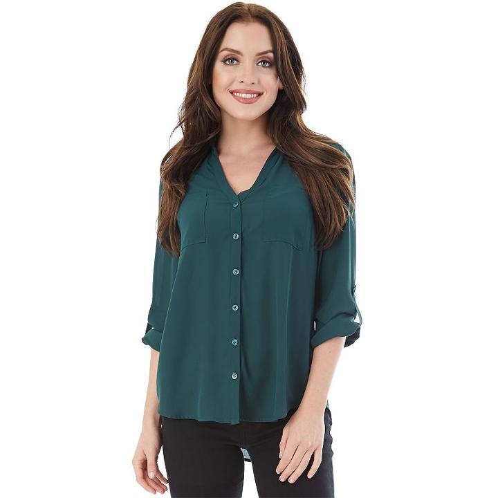 Juniors' Iz Byer California Roll-tab Shirt, Teens, Size: Xl, Dark Green