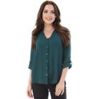 Juniors' Iz Byer California Roll-tab Shirt, Teens, Size: Xl, Dark Green