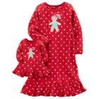 Girls 4-14 Carter's Gingerbread Polka-dot Fleece Nightgown & Doll Dress Set, Size: 12-14, Red
