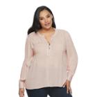Plus Size Jennifer Lopez Embellished Crepe Henley, Women's, Size: 1xl, Med Red