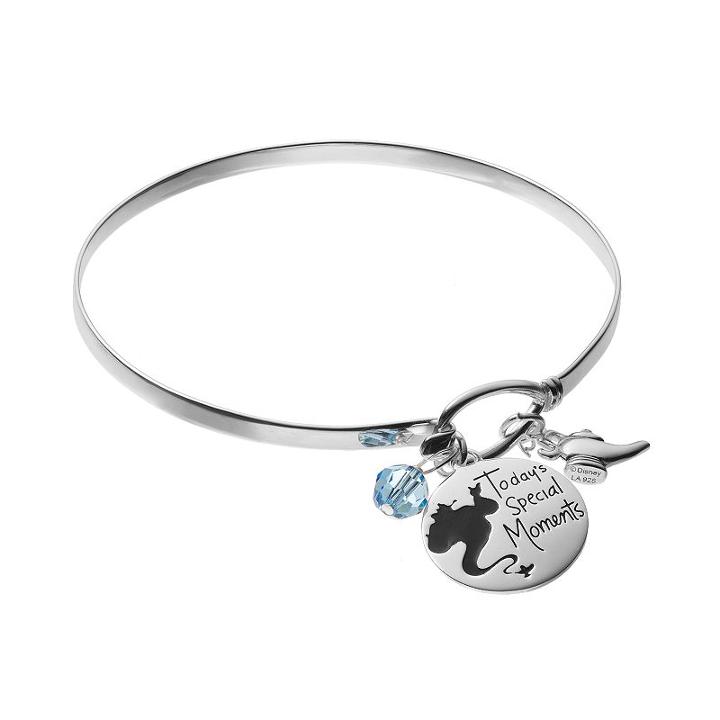 Disney's Aladdin Sterling Silver Genie Charm Bangle Bracelet - Made With Swarovski Crystals, Women's, Blue