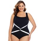 Plus Size Great Lengths Tummy Slimmer Twist-front One-piece Swimsuit, Women's, Size: 20, Black