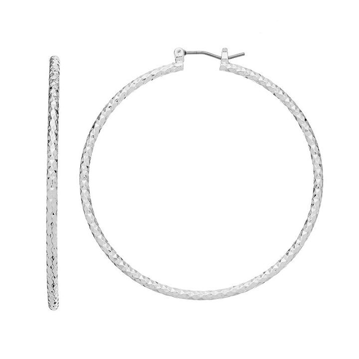 Napier Faceted Texture Nickel Free Hoop Earrings, Women's, Silver