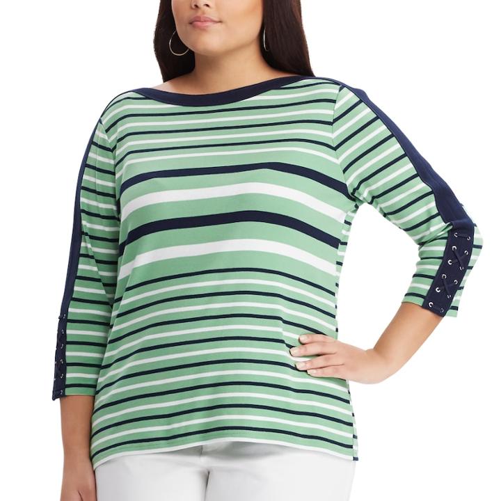 Plus Size Chaps Stripe Top, Women's, Size: 2xl, Green