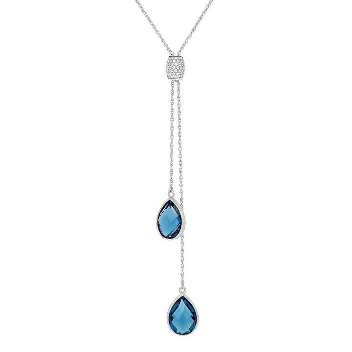David Tutera Sterling Silver Simulated Blue Topaz & Cubic Zirconia Lariat Pendant, Women's, Size: 17