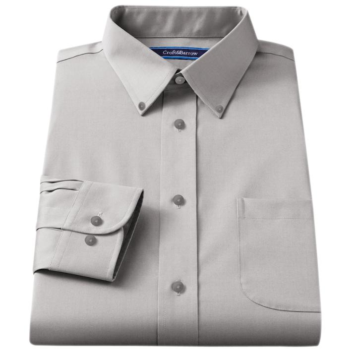 Men's Croft & Barrow&reg; Fitted Solid Easy Care Button-down Collar Dress Shirt, Size: 14.5-32/33, Grey