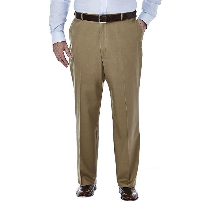 Big & Tall Haggar Premium Stretch No-iron Khaki Flat-front Pants, Men's, Size: 54x32, Beig/green (beig/khaki)
