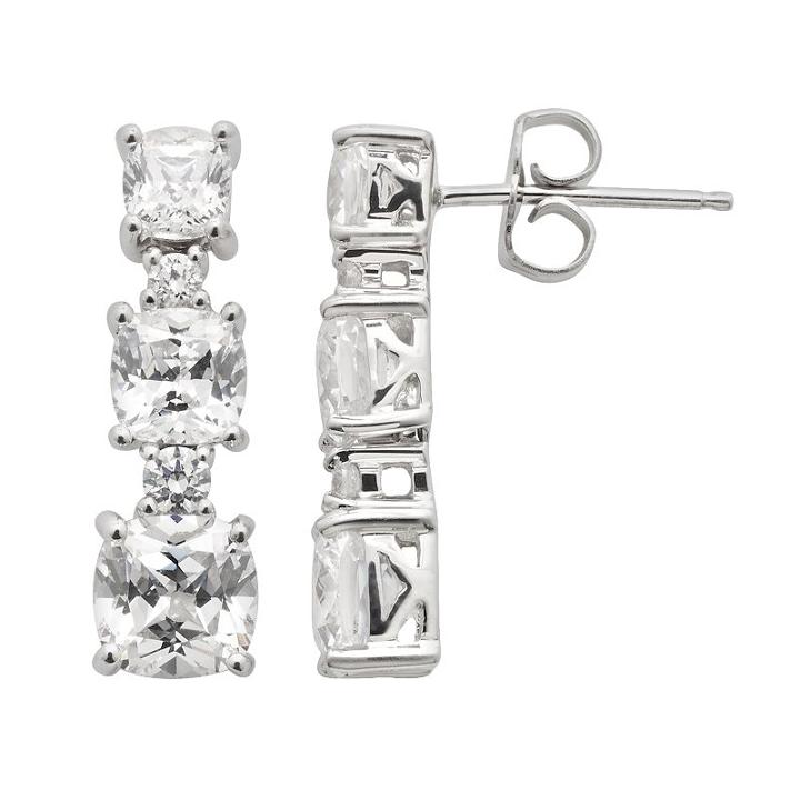 Emotions Sterling Silver Linear Drop Earrings - Made With Swarovski Cubic Zirconia, Women's, White