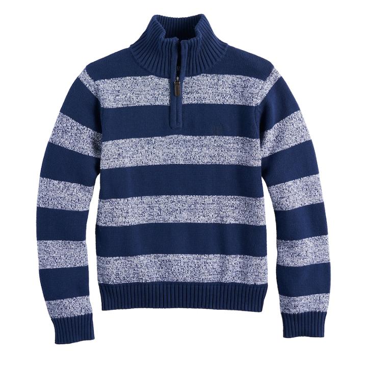 Boys 4-20 Chaps Striped Quarter-zip Sweater, Size: 10-12, Blue Other