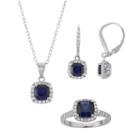 Sterling Silver Lab-created Blue & White Sapphire Halo Jewelry Set, Women's, Size: 7